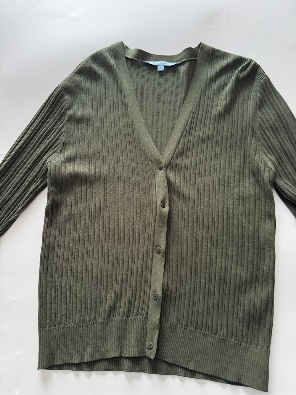 ANTONIO MELANI Olive Green Ribbed V-Neck Button-Up Cardigan